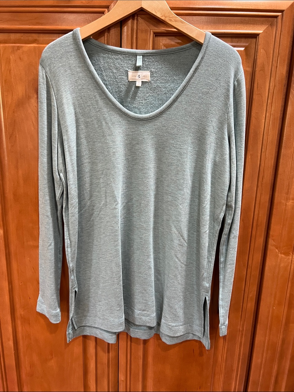 Lou & Grey Long-Sleeve Scoop Neck Top - Slate Green